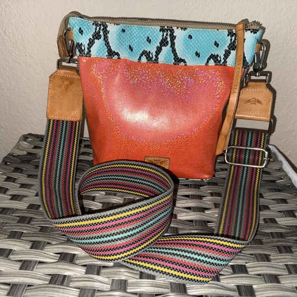 Consuela Handbags - Consuela Vibrant Orange Sparkle & Blue Faux Snake - Carmen Hobo/Bucket Crossbody